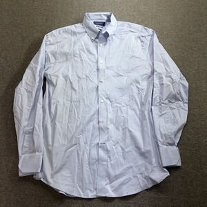 Crown And Ivy Men's Dress Shirt Slim Fit Blue Stretch Wrinkle Free 16–16.5 Large